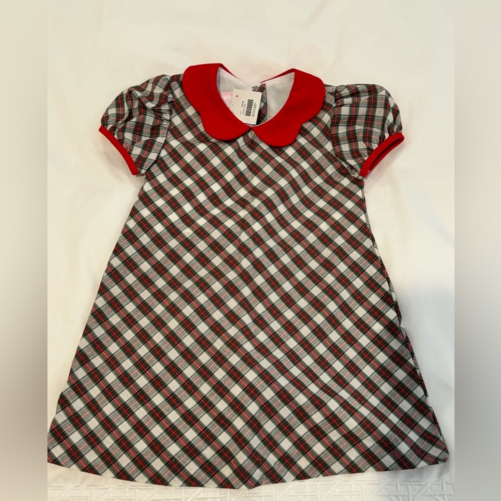 Plaid Kids Dress with Red Collar